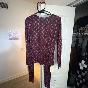 Marine Serre Black Long Sleeve Top & Leggings Set with Red Crescent Print